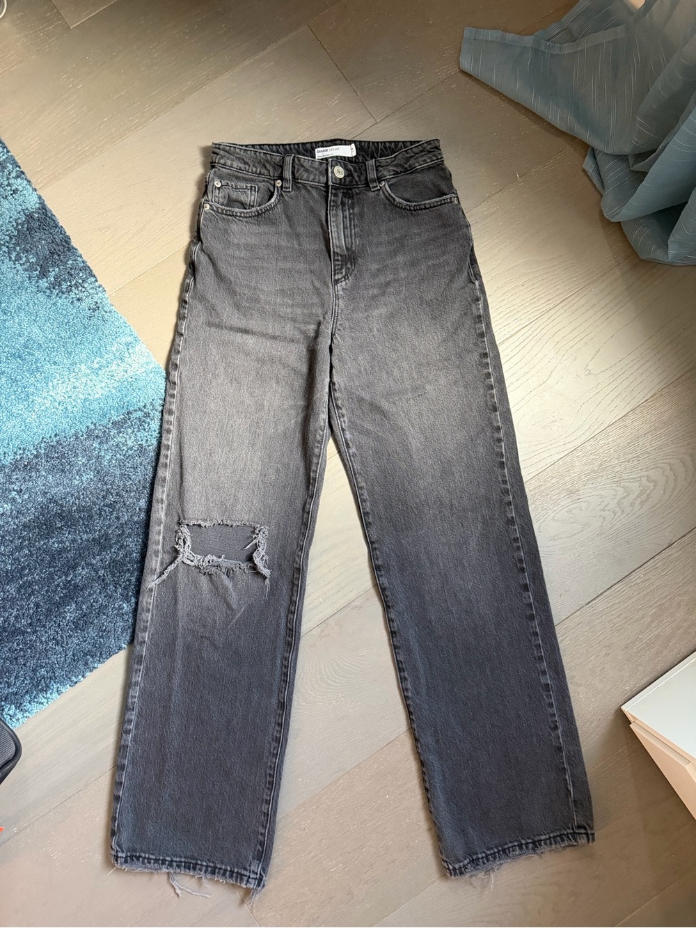 Garage Denim high waisted wide leg jeans in faded black